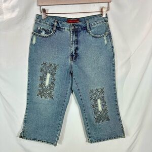 Y2K MECCA denim long line bermuda embroidered shorts size L
